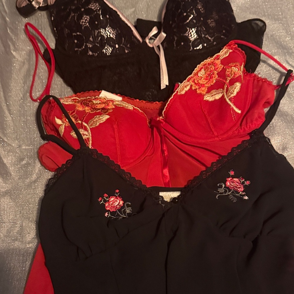 Elegant Black and Red Lace Lingerie Set
